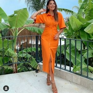 Zara orange draped shirtdress